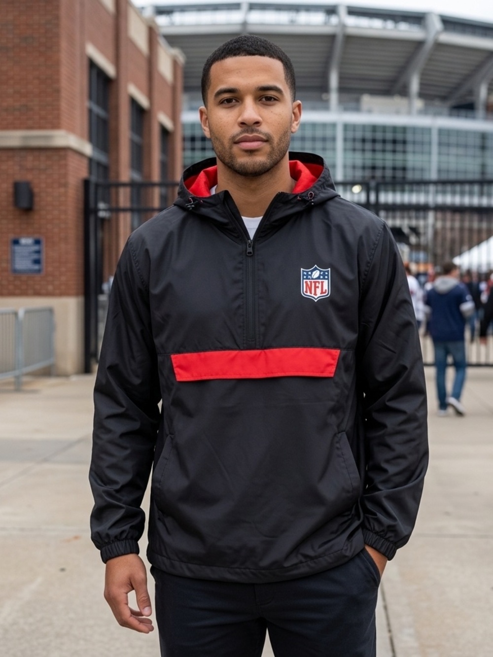 NFL Team Apparel Men’s NWT Black Hoodie Windbreaker 1/4 Zip Retail $90 Sz XL